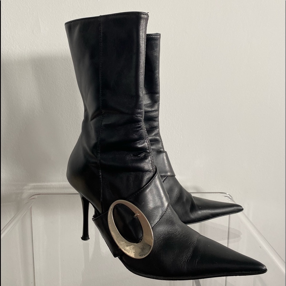 Black leather booties